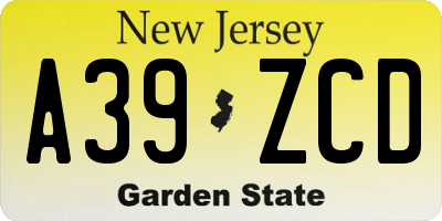 NJ license plate A39ZCD
