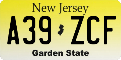 NJ license plate A39ZCF