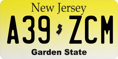 NJ license plate A39ZCM