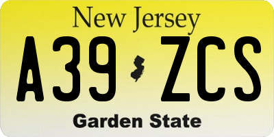 NJ license plate A39ZCS
