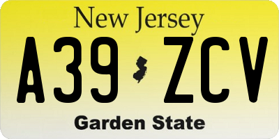 NJ license plate A39ZCV