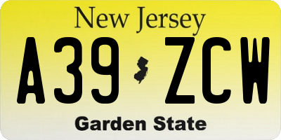 NJ license plate A39ZCW