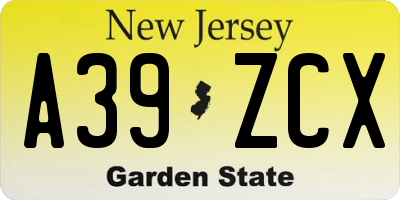 NJ license plate A39ZCX