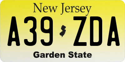 NJ license plate A39ZDA