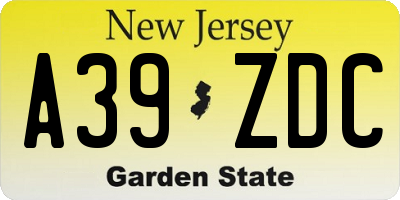 NJ license plate A39ZDC