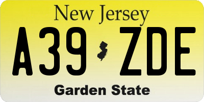 NJ license plate A39ZDE