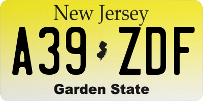 NJ license plate A39ZDF