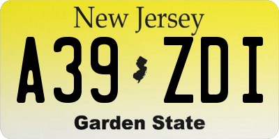 NJ license plate A39ZDI