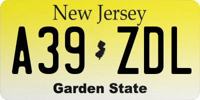 NJ license plate A39ZDL