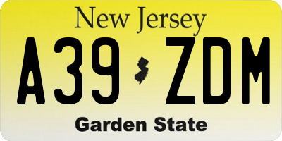 NJ license plate A39ZDM
