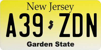 NJ license plate A39ZDN