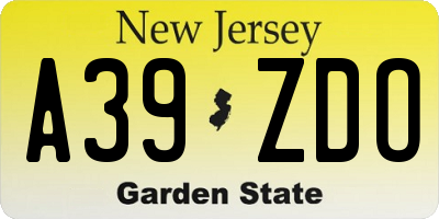 NJ license plate A39ZDO