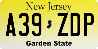 NJ license plate A39ZDP