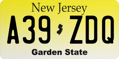 NJ license plate A39ZDQ