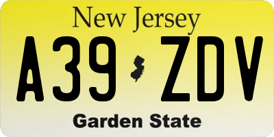 NJ license plate A39ZDV