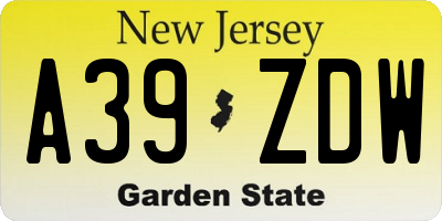 NJ license plate A39ZDW