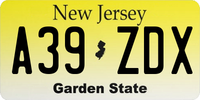 NJ license plate A39ZDX