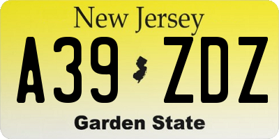 NJ license plate A39ZDZ