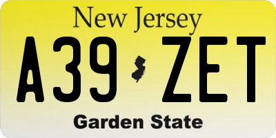 NJ license plate A39ZET