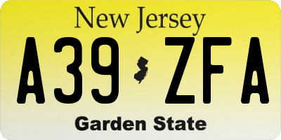 NJ license plate A39ZFA