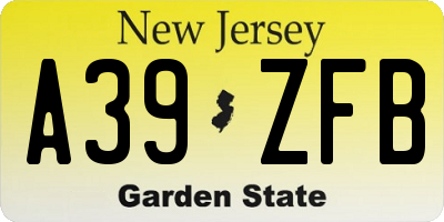 NJ license plate A39ZFB