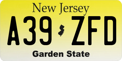 NJ license plate A39ZFD
