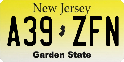 NJ license plate A39ZFN