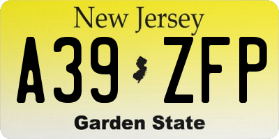 NJ license plate A39ZFP