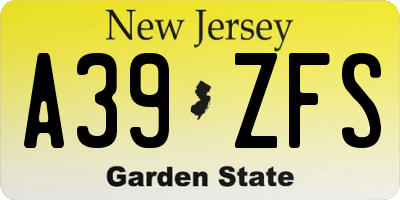 NJ license plate A39ZFS