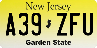 NJ license plate A39ZFU