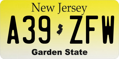 NJ license plate A39ZFW
