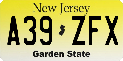 NJ license plate A39ZFX