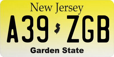 NJ license plate A39ZGB