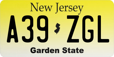 NJ license plate A39ZGL