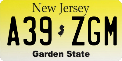 NJ license plate A39ZGM