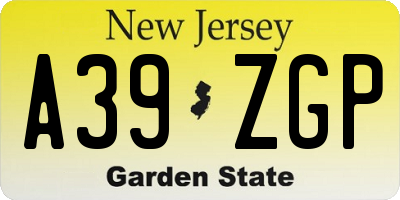 NJ license plate A39ZGP