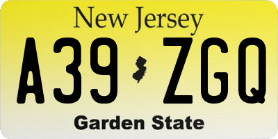 NJ license plate A39ZGQ