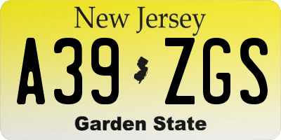 NJ license plate A39ZGS