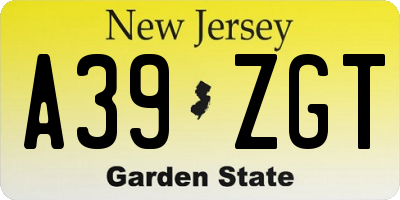NJ license plate A39ZGT