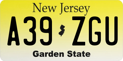 NJ license plate A39ZGU