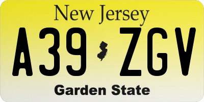 NJ license plate A39ZGV