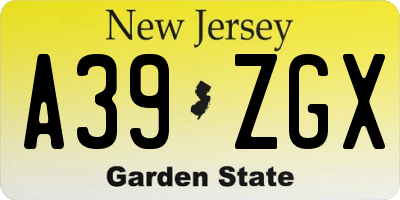 NJ license plate A39ZGX