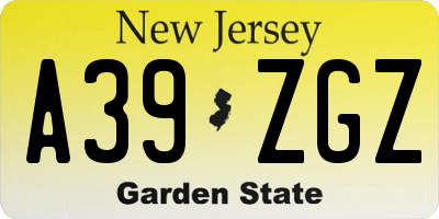 NJ license plate A39ZGZ