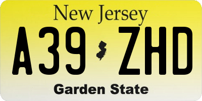 NJ license plate A39ZHD