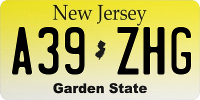 NJ license plate A39ZHG