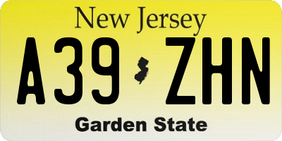 NJ license plate A39ZHN