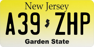 NJ license plate A39ZHP
