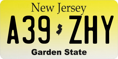 NJ license plate A39ZHY
