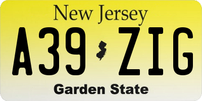 NJ license plate A39ZIG