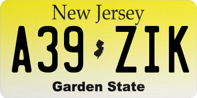 NJ license plate A39ZIK
